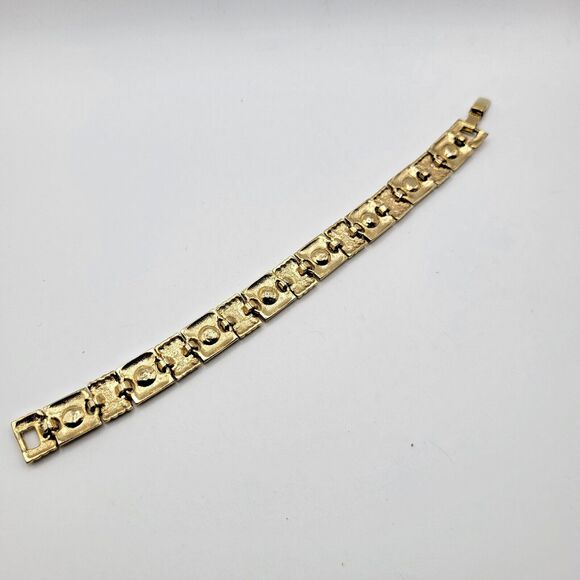 Estate Rhinestone Goldtone Tennis Wrap Thick Bracelet 7in - Picture 4 of 6